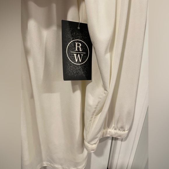 NWT Ryan Wythe Cream Blouse Black Lace Stripe Detail Button Keyhole Size 1X - Picture 8 of 11